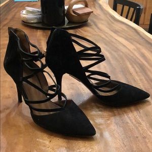 Aquazurra black suede criss cross pumps